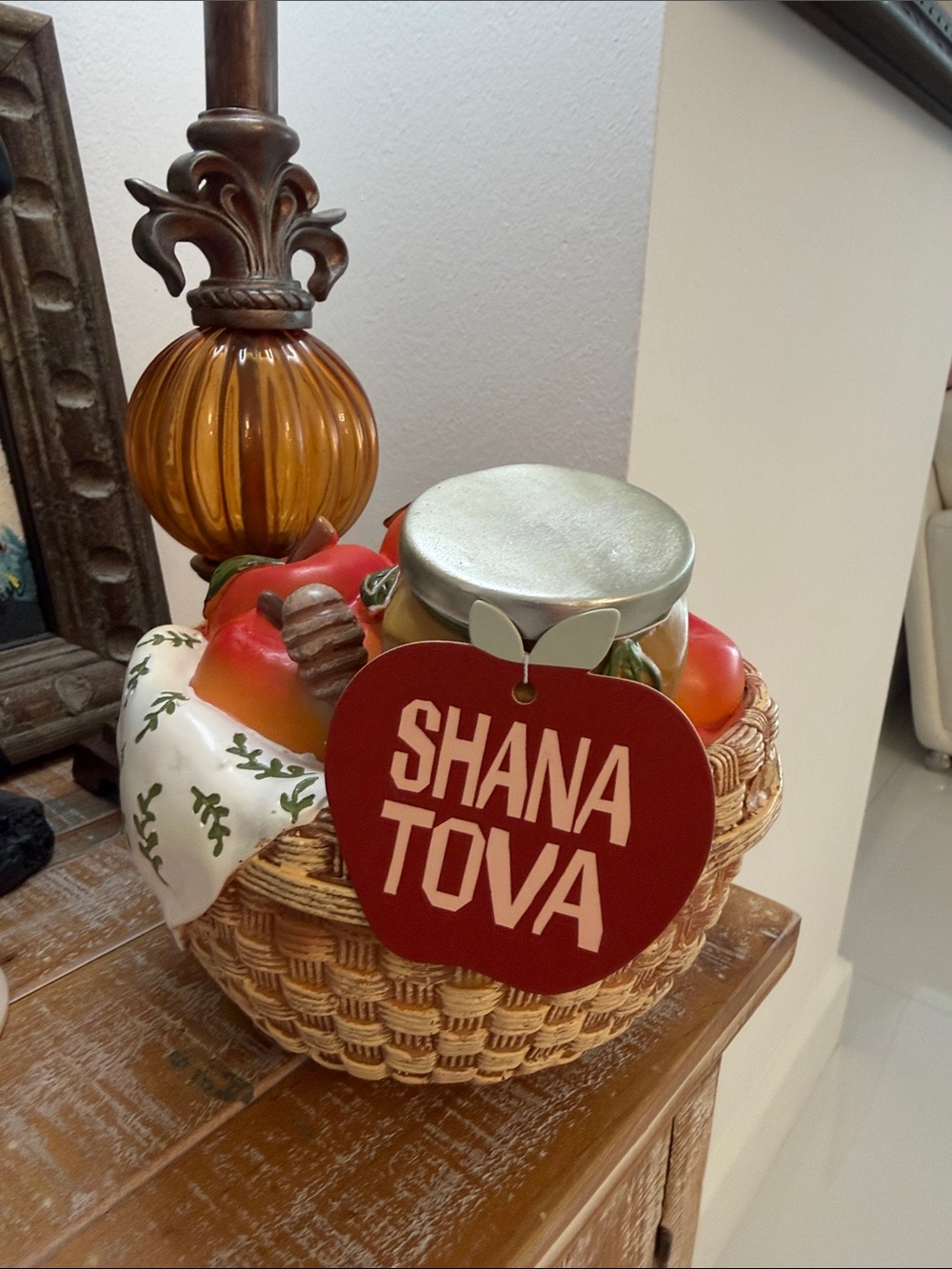 Shana Tova Red Apple Holiday Basket Decoration